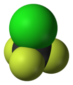 Molecuulmodel van chloortrifluormethaan