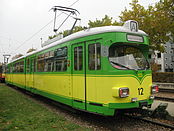 Gelenktriebwagen der Albtalbahn im Zustand der ausgehenden 1970er Jahre