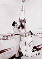 Gen. Ayub Khan, then-army chief and Defense Minister, hoisting the flag when Karsaz was established, ca. 1954.