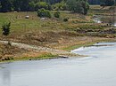 Fährstelle Mühlberg/Elbe, bestehend aus einer Gierponte, zwei Fährrampen und einer Gierseilanlage, Flusskilometer 127,90