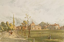 The Church, Tabard Inn and Stores from Acton Green, 1882