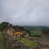 A rear view of the farmhouse