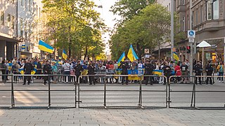 Gegenprotest in Augsburg zu einer prorussischen Demonstration, 9. Mai 2022