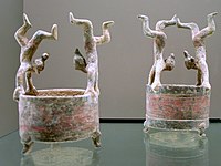 Western Han dynasty terracotta vases with acrobats