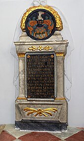 Grabinschrift von Franz Xaver von Maler (1746–1816) im Arlesheimer Dom. Er bewahrte 1811 durch Kauf die Domkirche von Arlesheim vor dem Zerfall. 1786 Domherr von Basel (päpstl. Provision), Nach 1801 von Arlesheim aus Verwaltung der Pfarreien der Diözese im Kt. Solothurn und im Fricktal