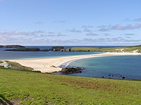 The tombolo connecting St Ninian's Isle with the Shetland Mainland