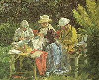 Frederikke, Nina und Yvonne Tuxen im Garten, Skagen (1922)