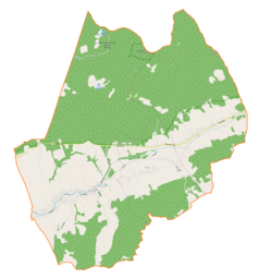 Mapa konturowa gminy Ślemień, u góry po prawej znajduje się czarny trójkącik z opisem „Przysłópek”