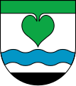 In einem grünen Lindenblatt ausgezogenes Schildhaupt im Wappen von Amt Elsterland