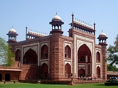 The Great gate (Darwaza-i rauza) gateway to the Taj Mahal, having chamfered tower corners