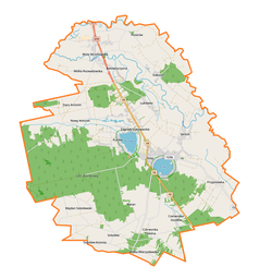 Mapa konturowa gminy Firlej, na dole znajduje się punkt z opisem „Sobolew-Kolonia”