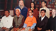 Front left to right: Losang Thonden, Phuntsok Dhumkhang, Dhonthog Rinpoche, Rigzin Samdup, and Jigme Doushe. Back row left to right: Jim Canary, Tenzin Chozin, and Tashi Dundrop.