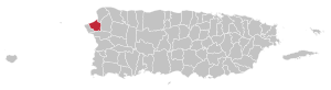 Map of Puerto Rico highlighting Aguada Municipality