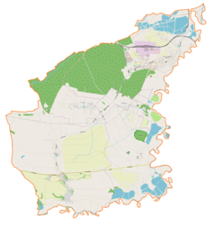 Mapa konturowa gminy Miedźna, blisko centrum na lewo znajduje się punkt z opisem „Frydek”