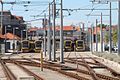 Póvoa de Varzim. Links staat het oude stationsgebouw van de voormalige smalspoorlijn.