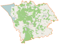 Mapa konturowa powiatu goleniowskiego, blisko centrum na lewo znajduje się punkt z opisem „Modrzewie”