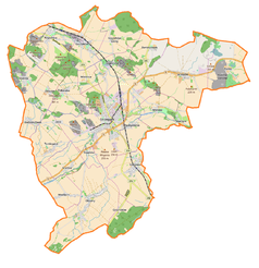 Mapa konturowa gminy Strzegom, w centrum znajduje się punkt z opisem „Strzegom Miasto”