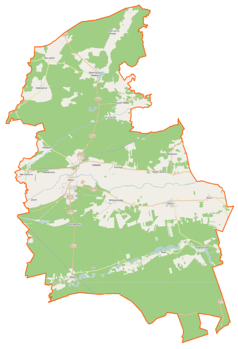 Mapa konturowa gminy Wieleń, po lewej znajduje się punkt z opisem „Mniszek”