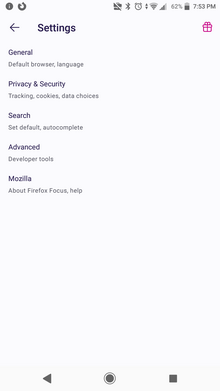 Firefox Focus settings screenshot