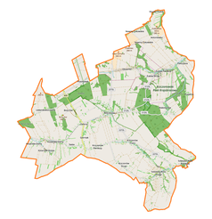 Mapa konturowa gminy Krzczonów, w centrum znajduje się punkt z opisem „Krzczonów-Sołtysy”