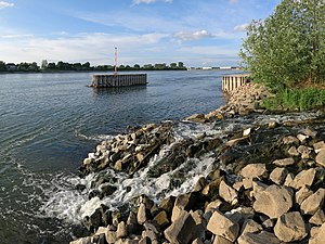 Überreste der zerstörten Rheinbrücke