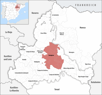 Die Lage der Comarca Saragossa in der Provinz Saragossa