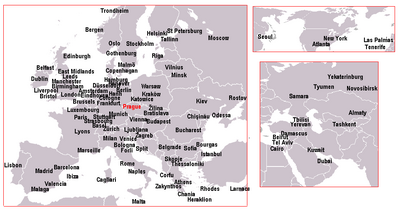 International cities with direct passenger airlinks to Ruzyně Airport