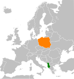 Map indicating locations of Albania and Poland