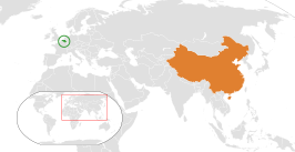 Kaart met daarop België en China