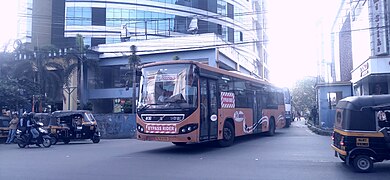 Bus towards Thiruvananthapuram Central exiting the Terminal.