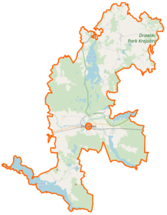 Mapa konturowa gminy Złocieniec, u góry po prawej znajduje się punkt z opisem „Stare Worowo”