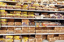 Photo of sliced brown bread loaves on the shelves in Asda, Bristol