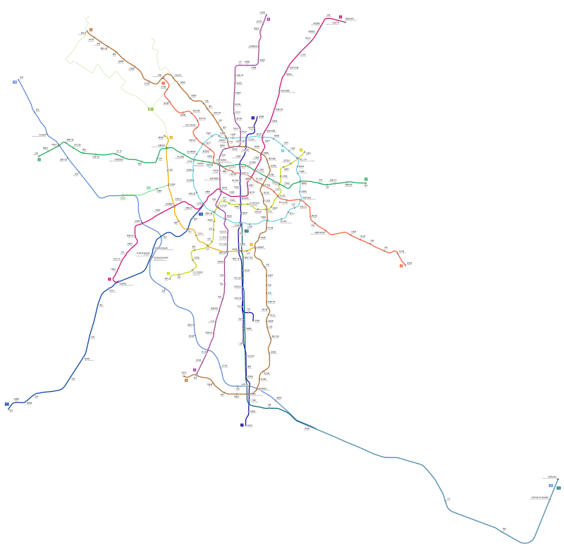 Mapa metra (stan na koniec 2019 roku)