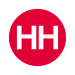 Rundes Liniensignet mit den weißen Großbuchstaben HH in rot gefülltem Kreis vor neutralem Hintergrund