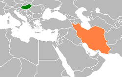 Map indicating locations of Hungary and Iran