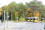 Wendeschleife Krankenhaus Köpenick mit zwei Triebwagen (GT6O, GTZO), 2021