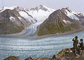 Einmündung des Mittelaletschgletschers in den Grossen Aletschgletscher um 1900, vom Eggishorn aus