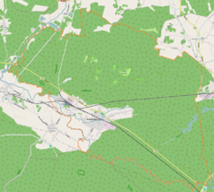 Mapa konturowa Kolonowska, w centrum znajduje się punkt z opisem „Parafia Niepokalanego Serca Maryi”