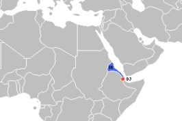 Eritrea (blauw) en Djibouti (rood).