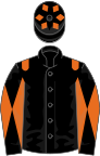 Black, orange epaulettes, diabolo on sleeves, black cap, orange diamonds