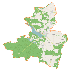 Mapa konturowa gminy Sława, u góry znajduje się punkt z opisem „Ciosaniec”