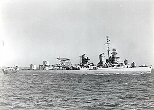 USS Pringle (DD-477) December 1942, 5-inch (127 mm) guns trained to port.