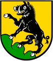 Stadt Ebersberg In Gold auf grünem Dreiberg am rechten Schildrand aufsteigend ein schwarzer Eber.