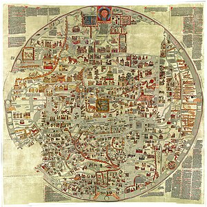 Mappa Mundi van Ebstorf (vroeger gedacht van rond 1234 te dateren, nu rond 1300 gedateerd).