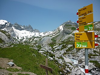 von links: Ofen, Tschingelhörner, Martinsloch, Segnespass, Piz Segnas