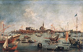 Venetian ships (including the Bucentaur) at the feast of the Ascension, painting by Francesco Guardi, ca. 1775.