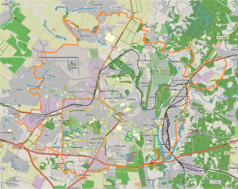 Mapa konturowa Połtawy, u góry znajduje się punkt z opisem „miejsce bitwy”