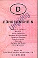 Vorderseite des rosa EG-Führerscheins, der vom 1. April 1986 bis 31. Dezember 1998 ausgegeben wurde