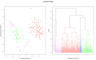 Daten und Dendrogramm für das Complete-linkage-Verfahren.