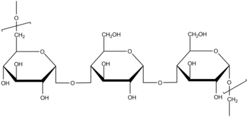 Pullulan; Monomer aus drei Glucose-Einheiten (Maltotriose)